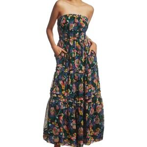 Anthropologie NEW Somerset Strapless Maxi Dress Floral Tiered sz M coquette NWT